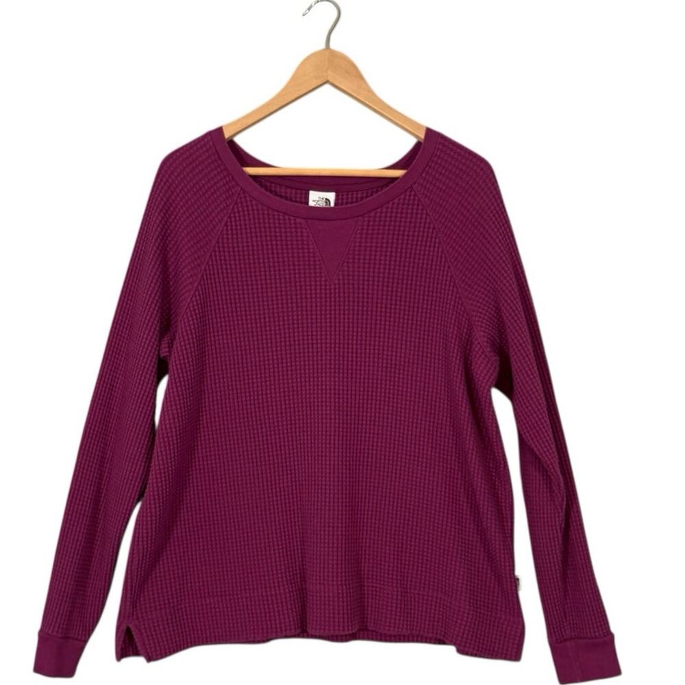 The North Face Purple Waffle Knit Sweater Cotton Casual Pullover Oversize XL